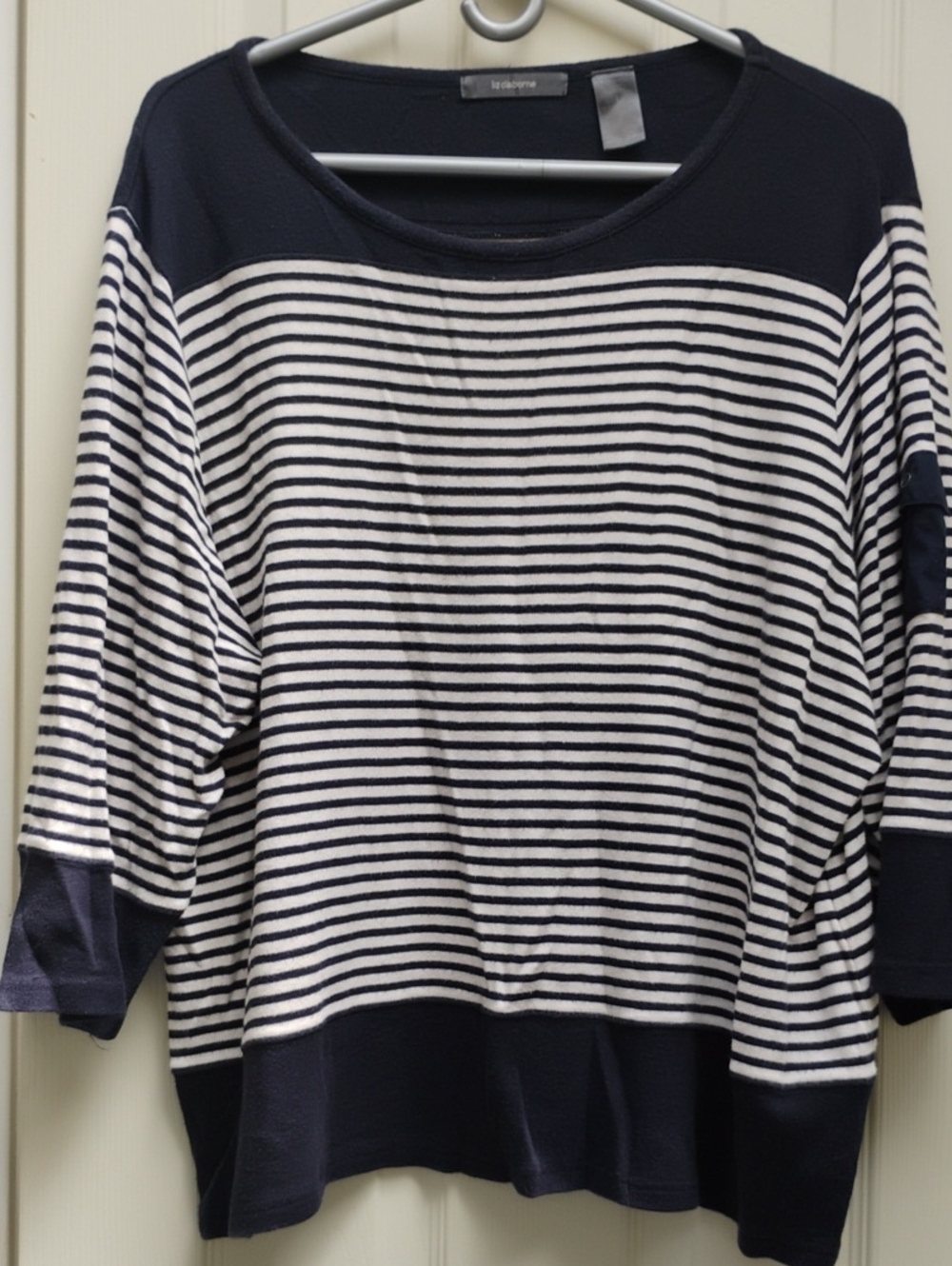 Liz Claiborne Navy & White Striped Boatneck Pullover